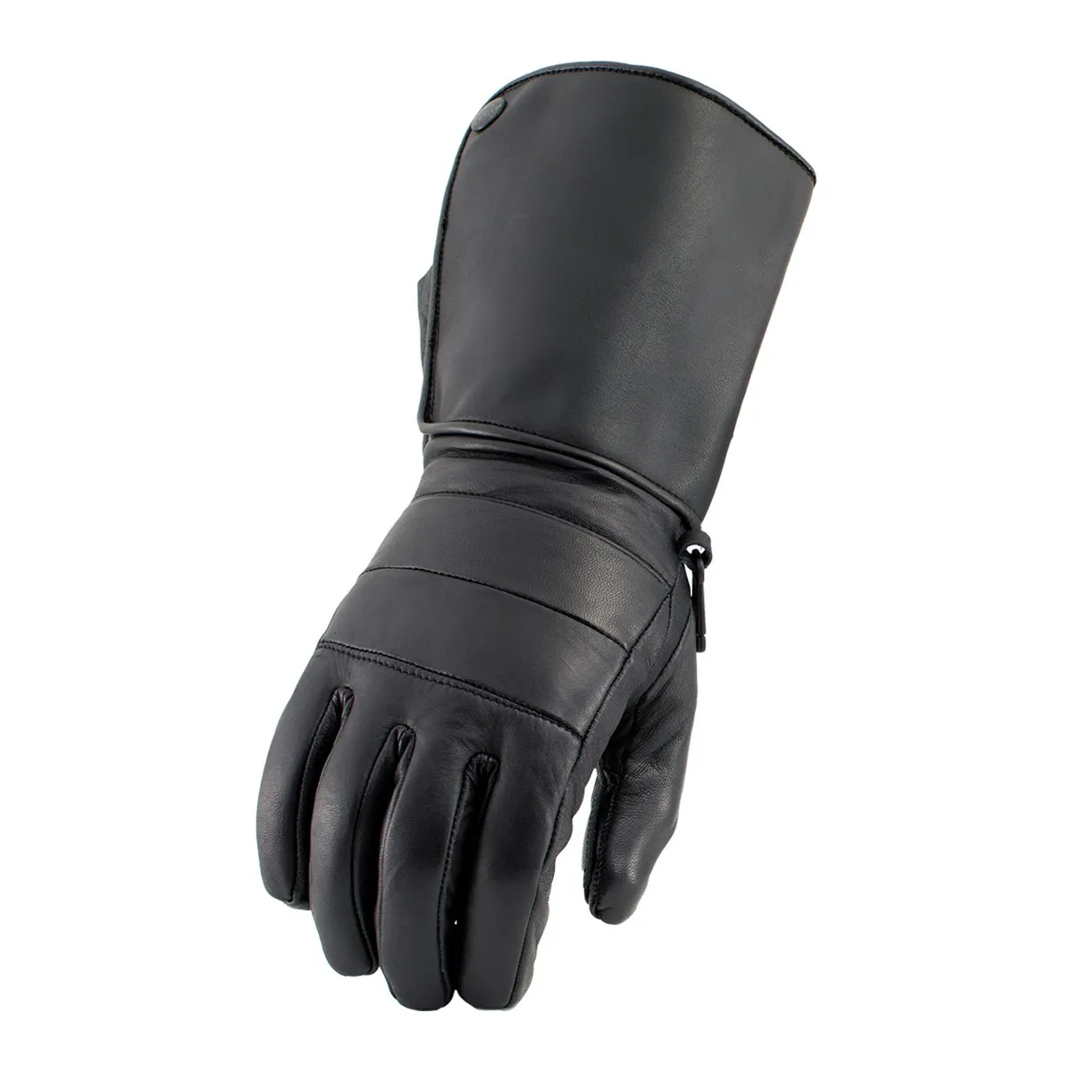 Milwaukee Leather SH262 Men's Black Leather ‘Long Cuff’ Gauntlet Gloves with Zipper Closure