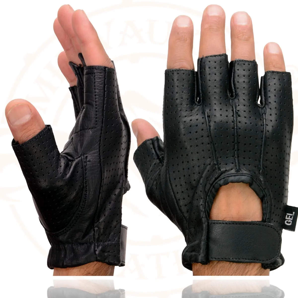 Milwaukee Leather SH357 Men's Black Leather Gel Padded Palm Fingerless