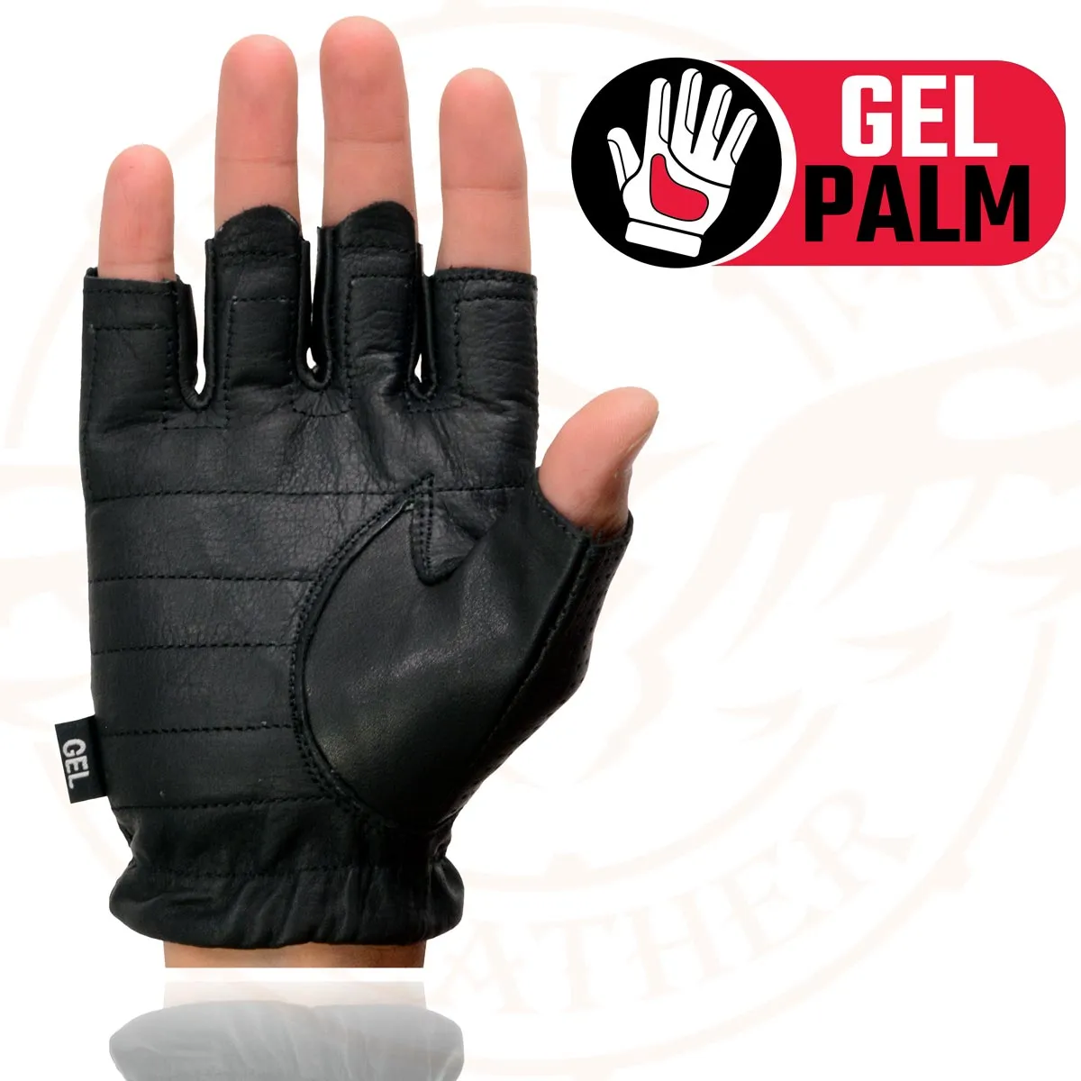 Milwaukee Leather SH357 Men's Black Leather Gel Padded Palm Fingerless