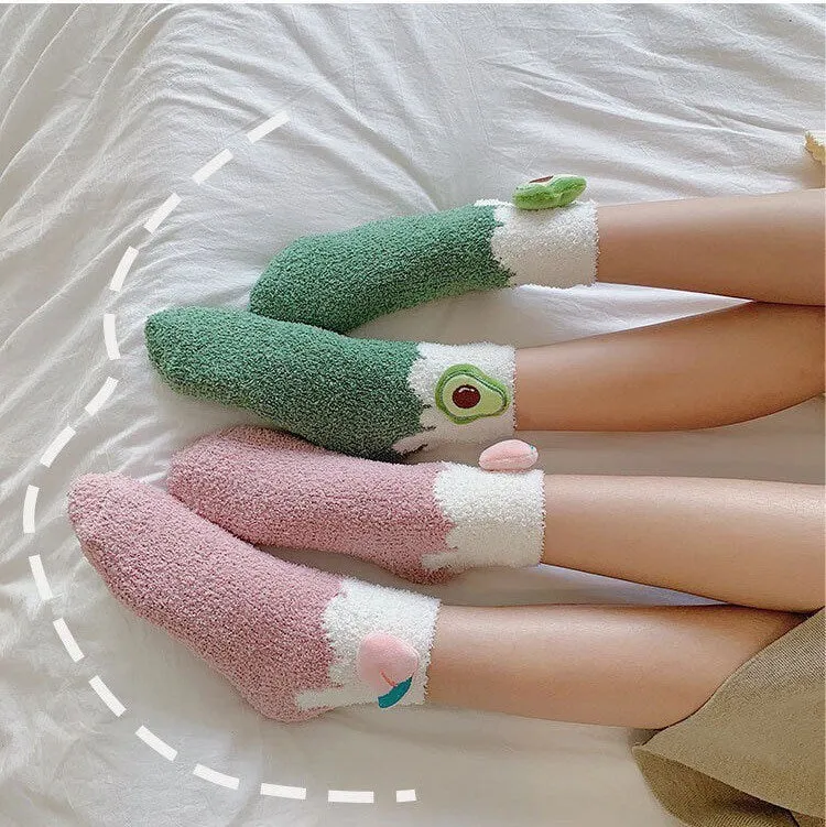 Miss June’s | Women’s | 1 pair | Floor socks | Fruits | Cute | Fuzzy | Home wear | Warm | Soft | Gift Idea | Casual | Comfort| Winter|