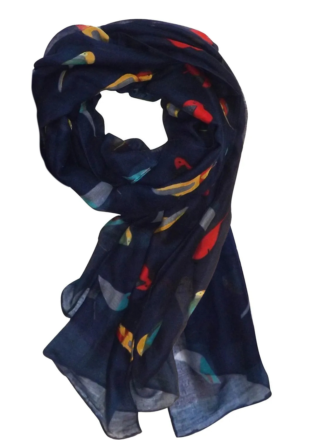 Multicolor Graphic Design Lightweight Summer Fall Bird Print Scarf