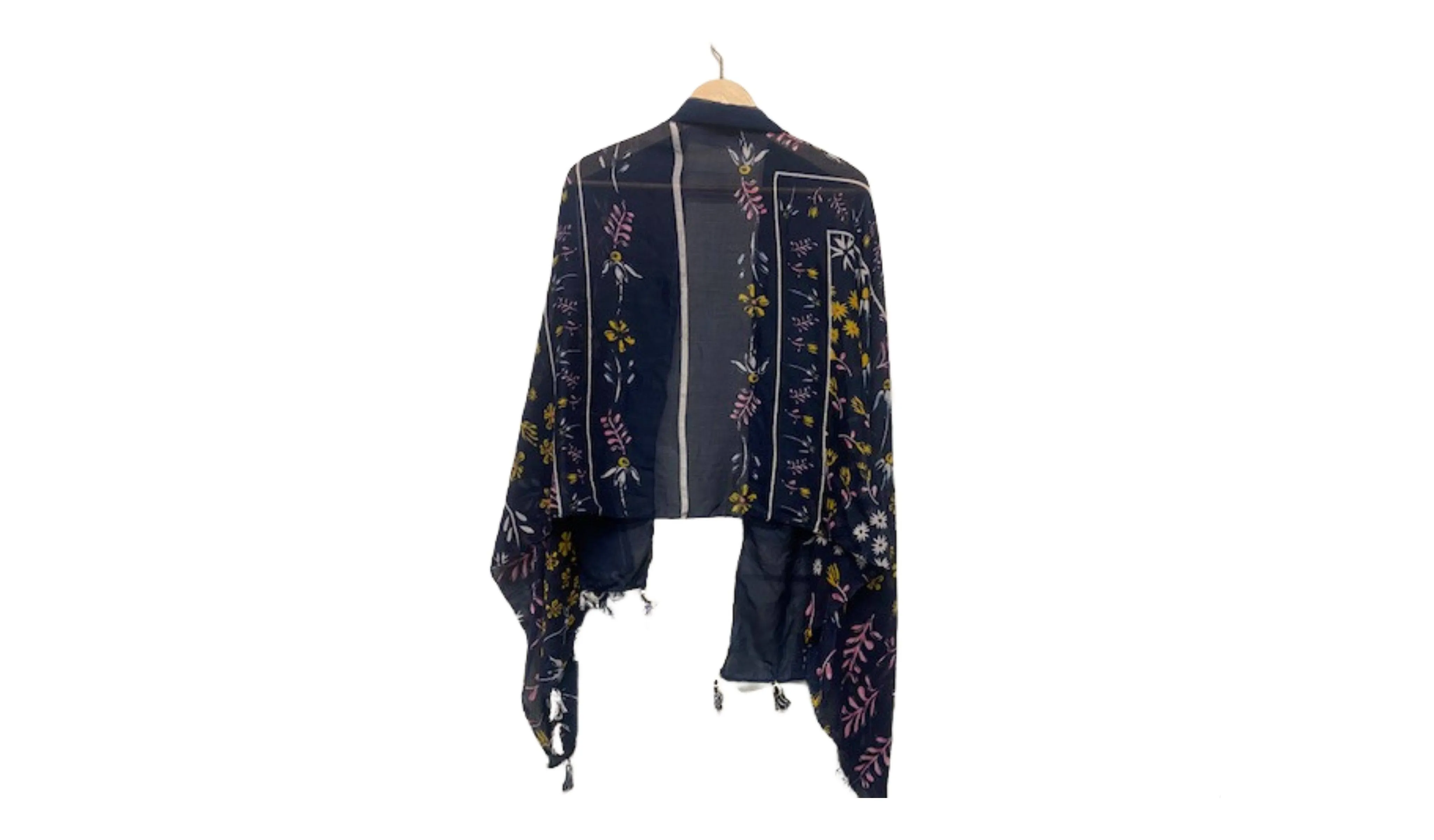 Navy Floral - Printed Poly Cotton Blend Scarf - (PRINT DEFECT)