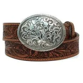 Nocona Brown Floral Belt and Buckle