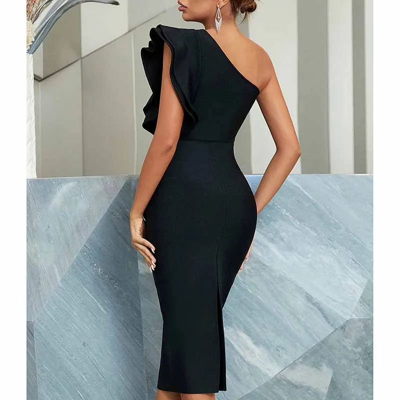 One Shoulder Ruffle Dress Bodycon Bandage Dress Wedding Guest Dress