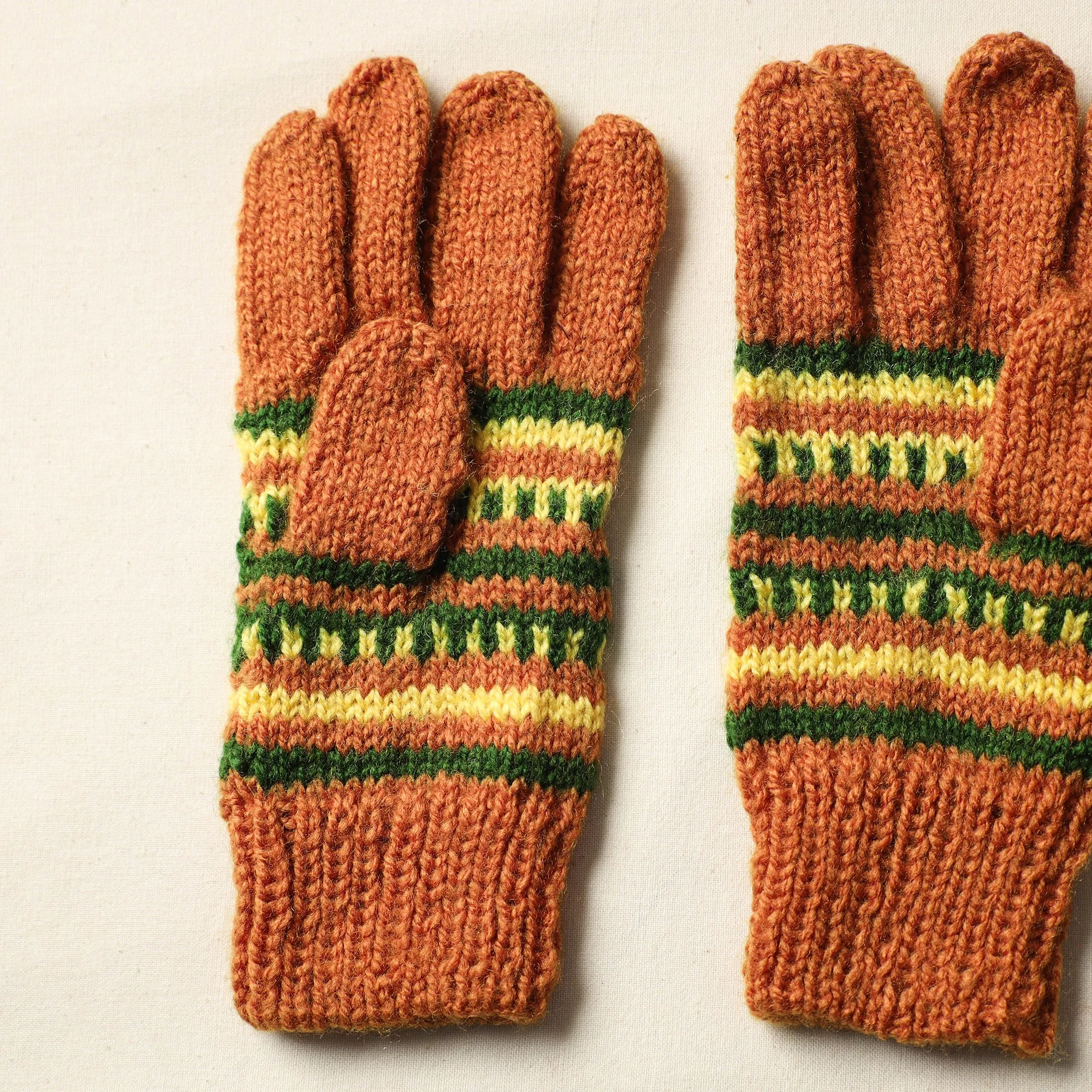 Orange - Kumaun Hand Knitted Woolen Gloves (Adult) 37