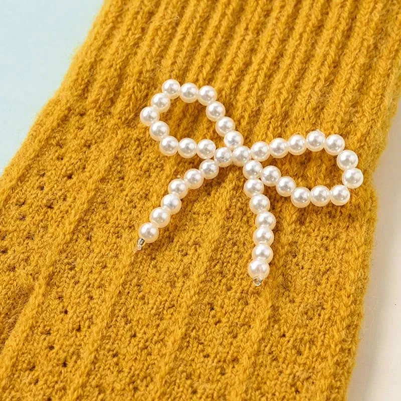 Pearl Bow Knit Gloves