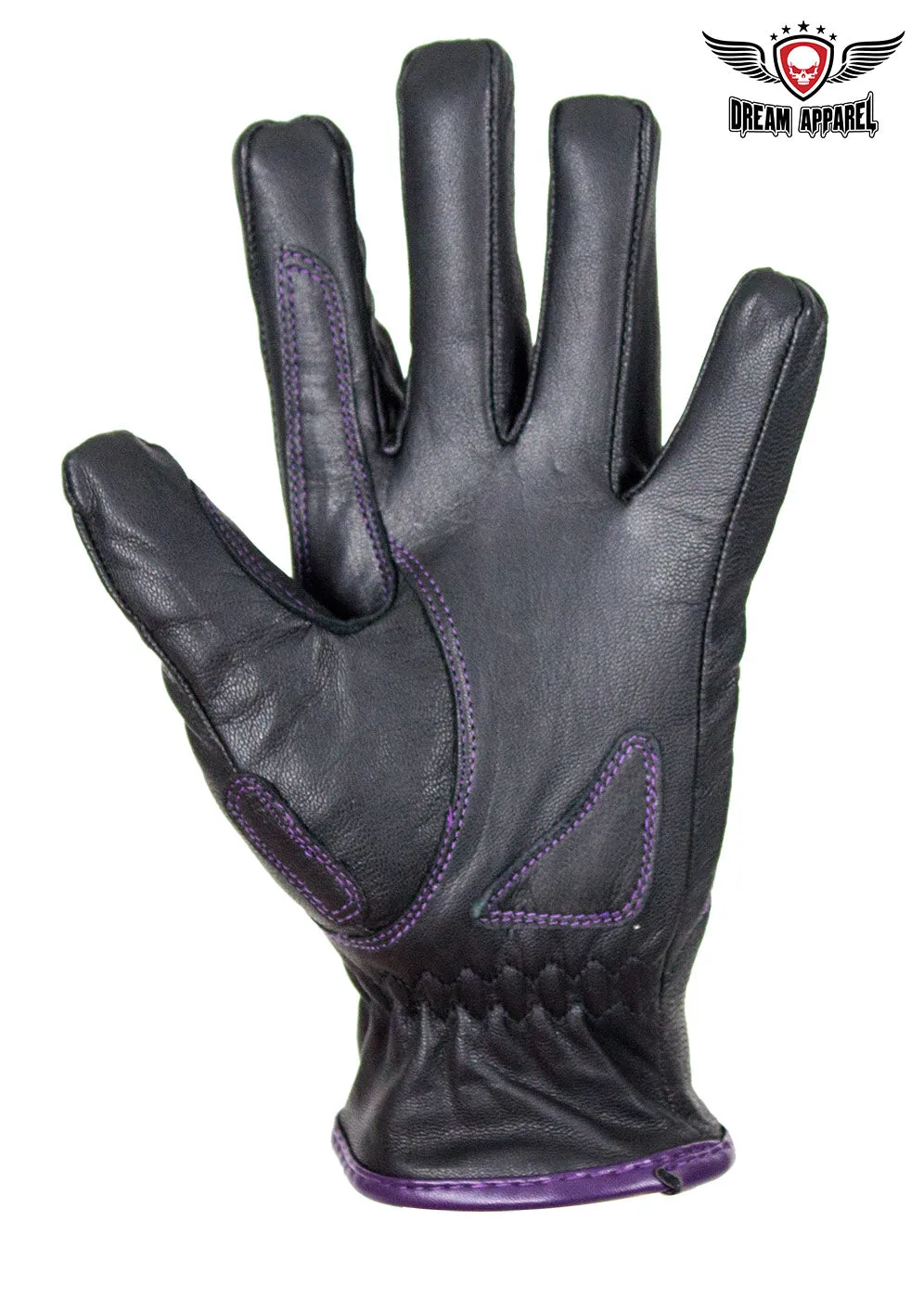 Purple-Heart Graphic Embroidered Leather Gloves