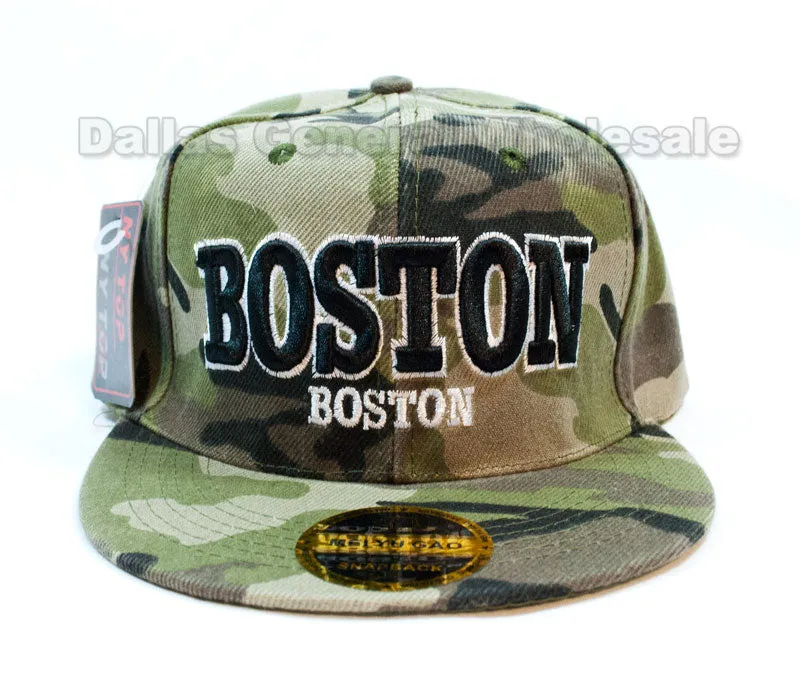 "Boston" Casual Flat Bill Snap Back Caps Wholesale