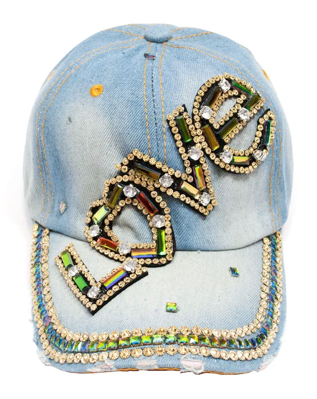 "LOVE" Studded Fashion Jean Casual Caps