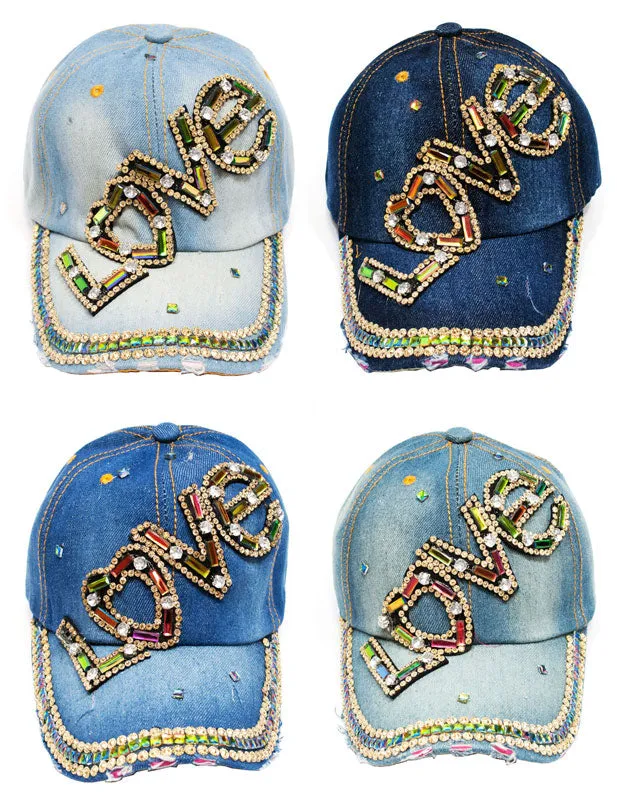 "LOVE" Studded Fashion Jean Casual Caps