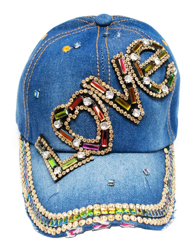 "LOVE" Studded Fashion Jean Casual Caps