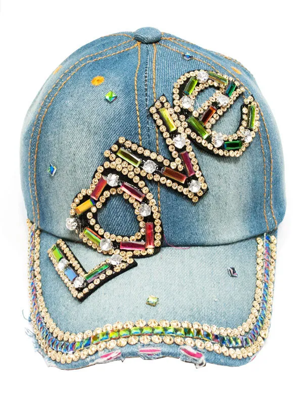 "LOVE" Studded Fashion Jean Casual Caps