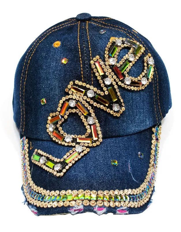 "LOVE" Studded Fashion Jean Casual Caps