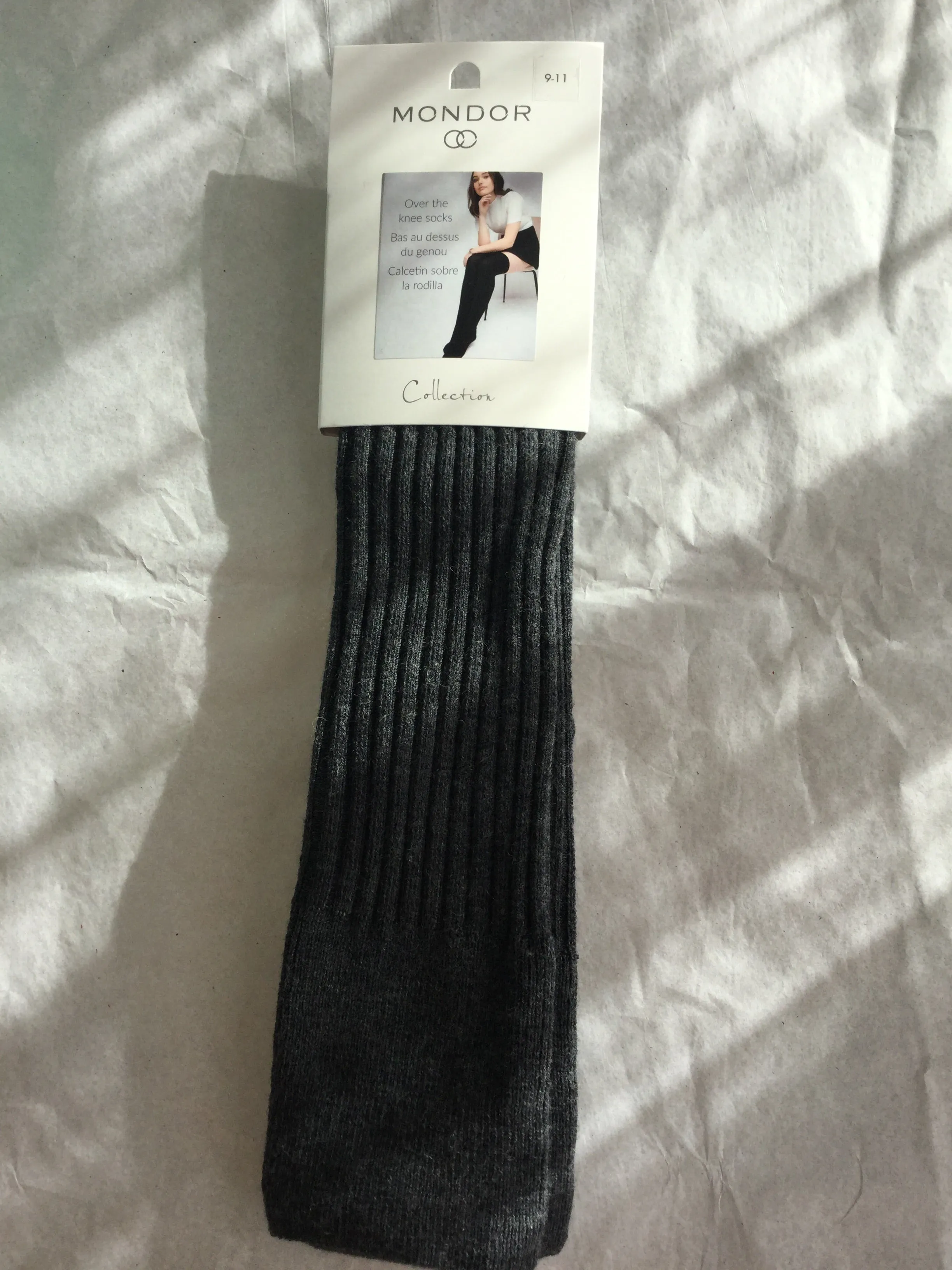 Ribbed Merino Wool Over The Knee Socks - Black, Ecru   Graphite