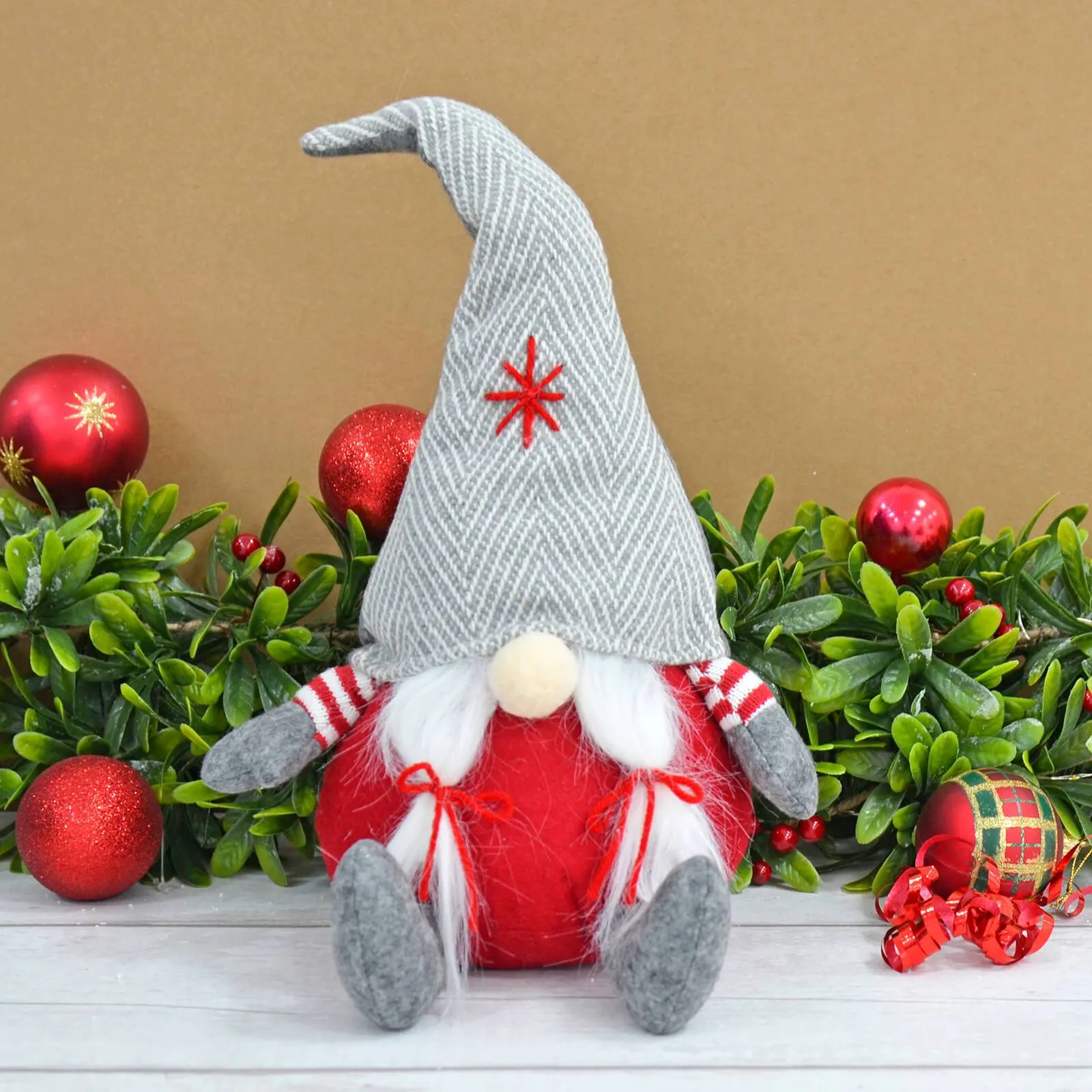 Sitting Gonk Fabric Christmas Figure Decoration Red Grey 38cm