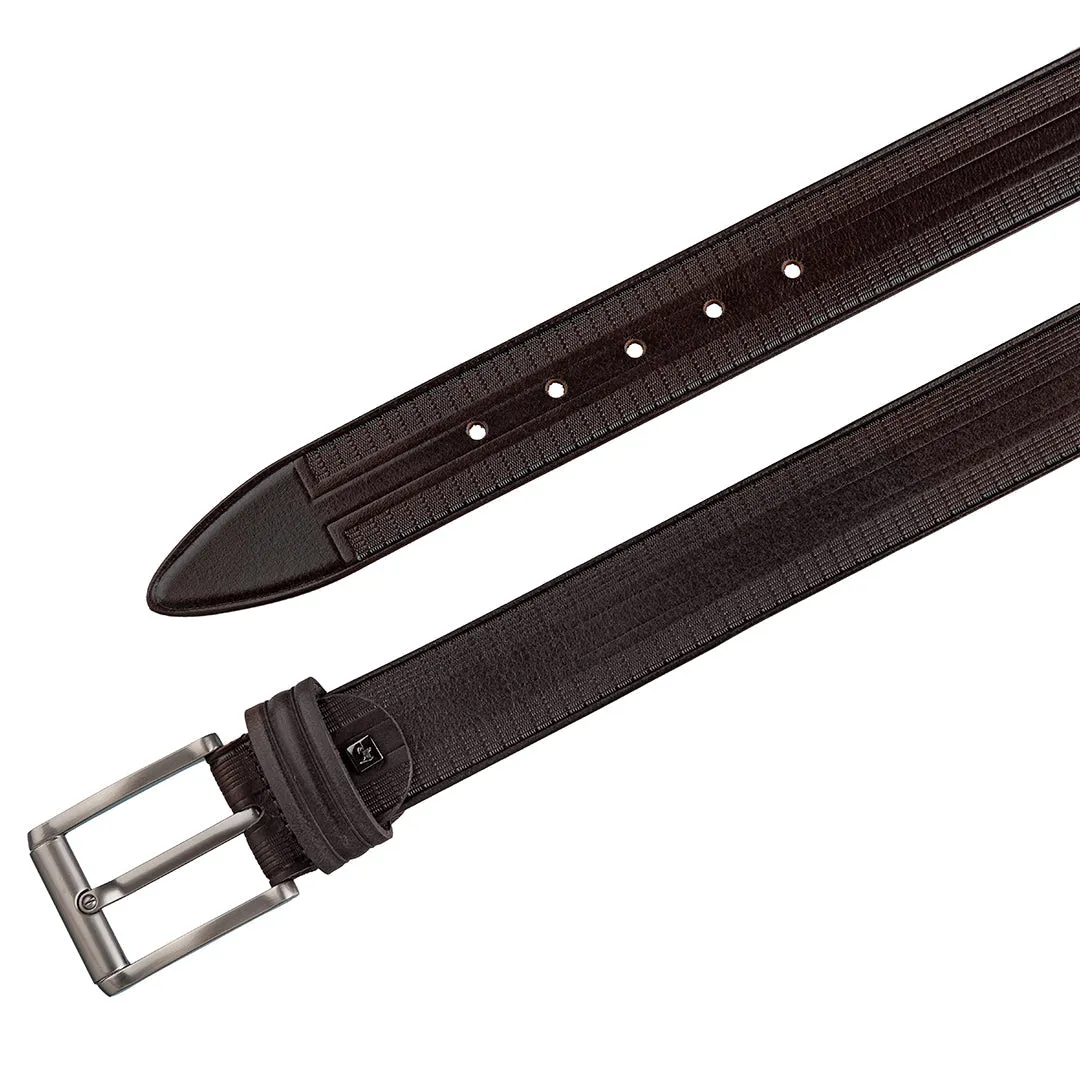 Stripe Chatai Black Leather Belt