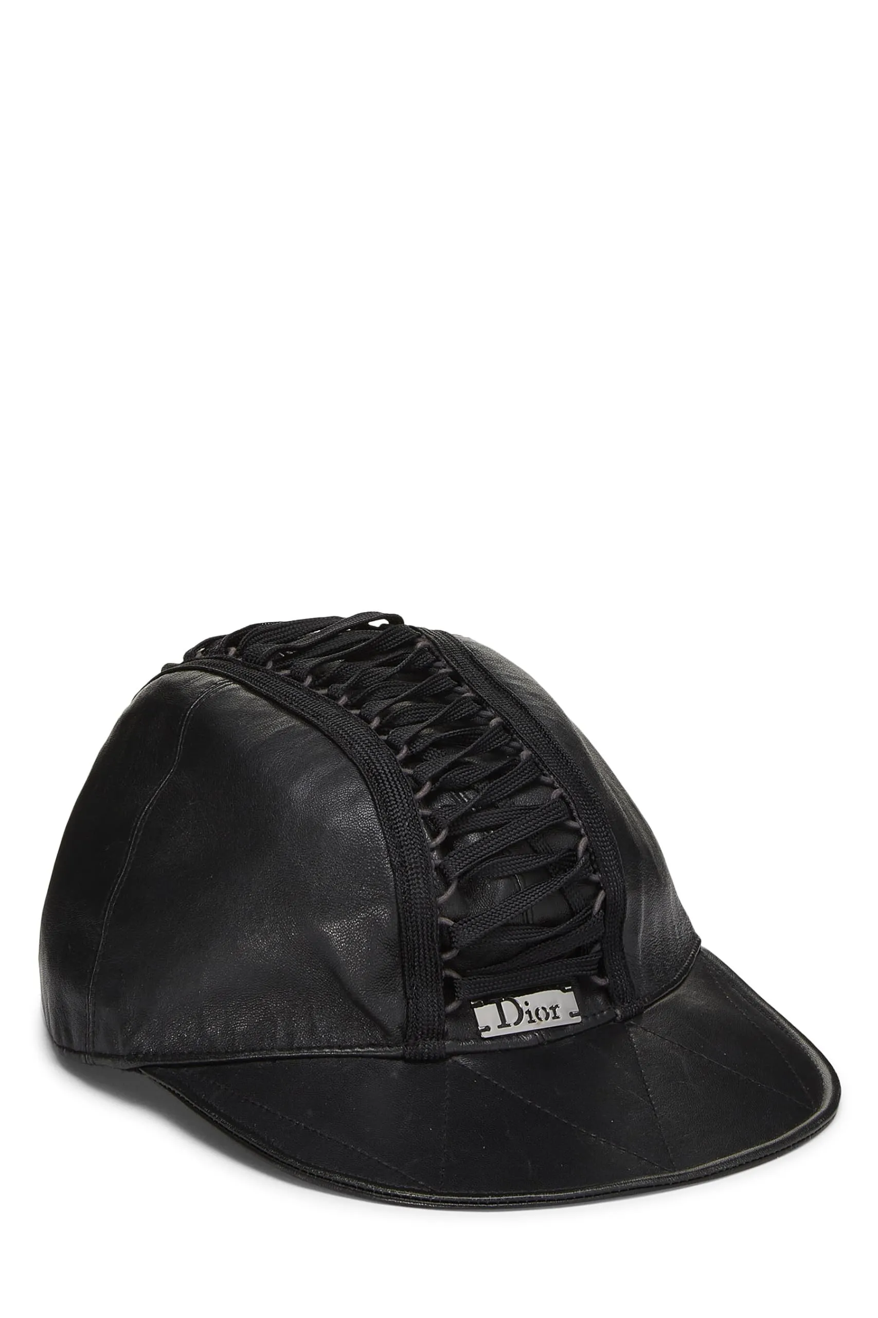 Trendy Inspired Dior,  Black Leather Lace-up Cap, Black