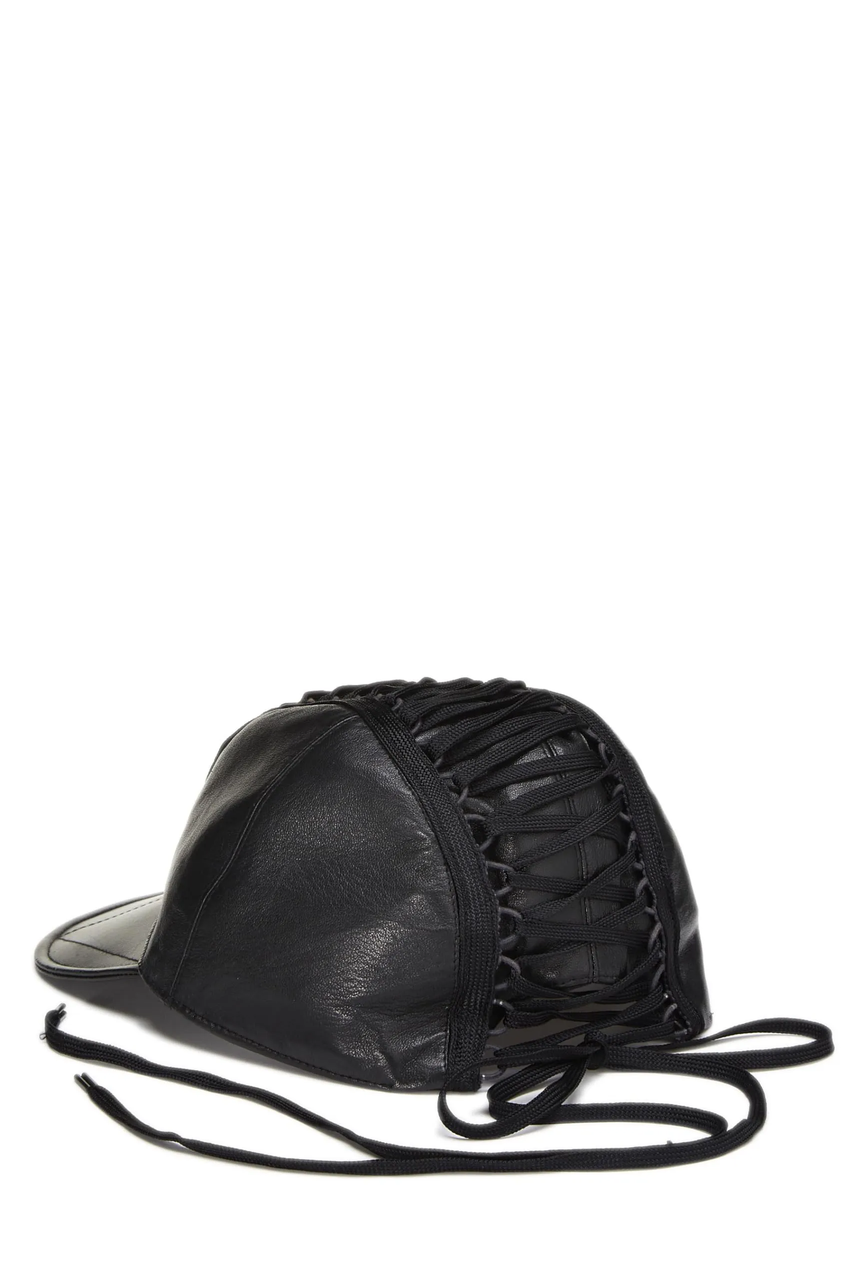 Trendy Inspired Dior,  Black Leather Lace-up Cap, Black