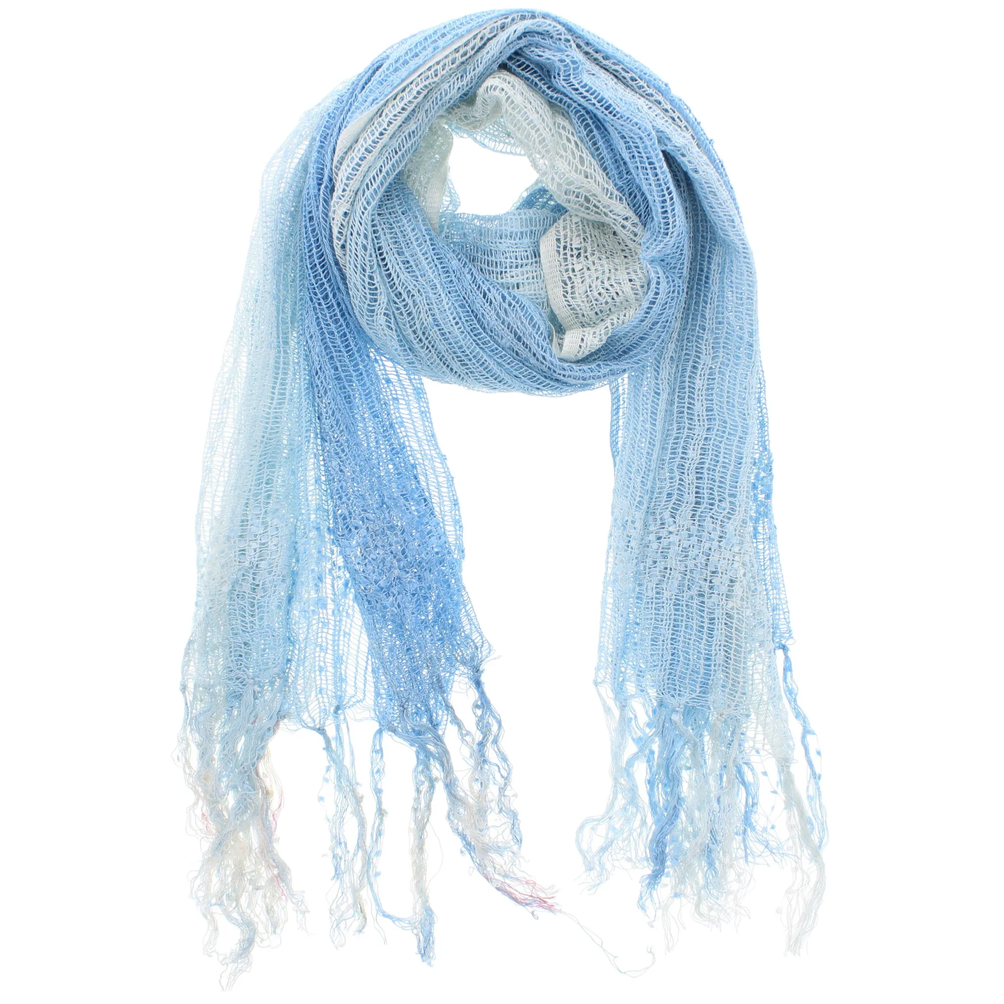 Two Tone Colour Lightweight Net Scarf with Tassels