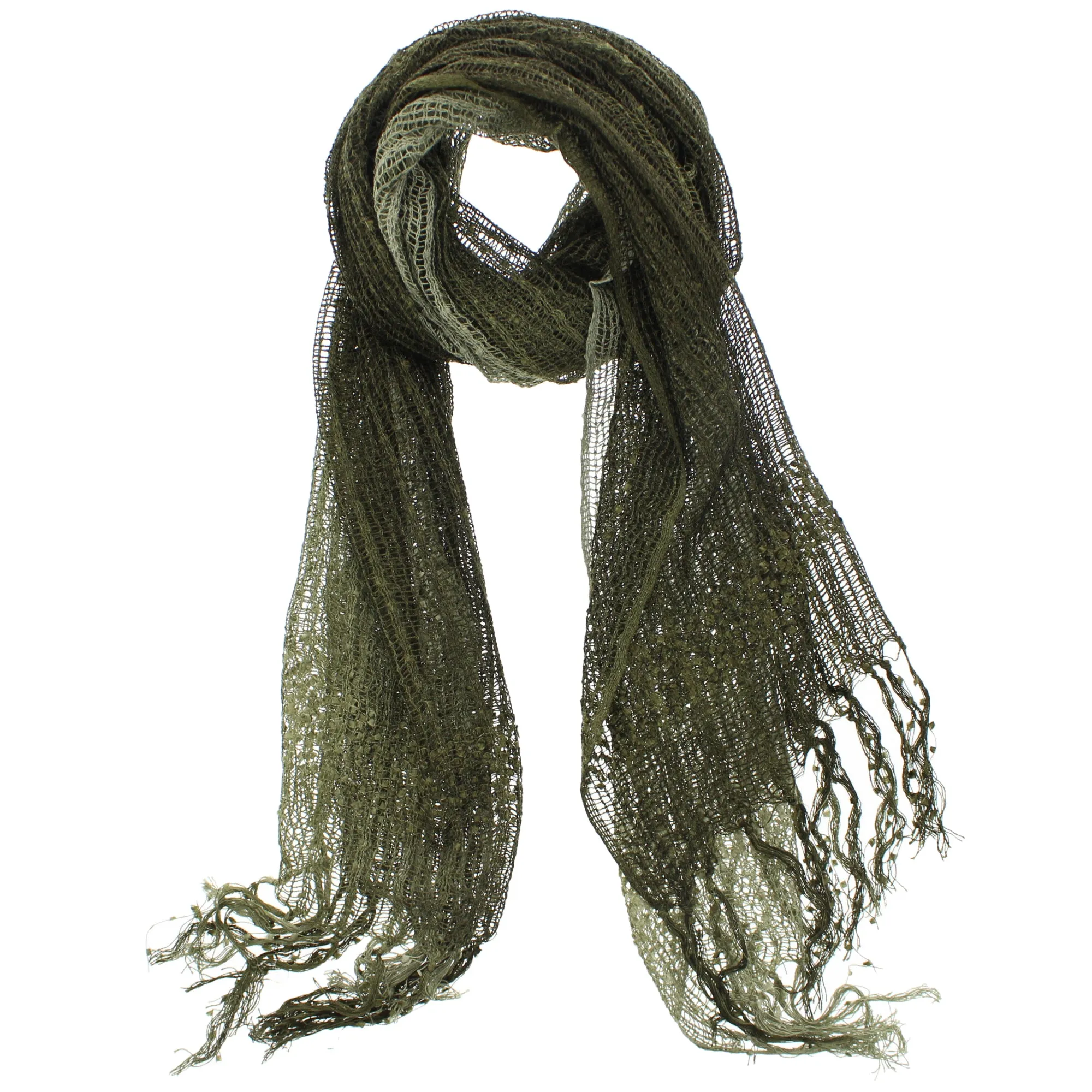 Two Tone Colour Lightweight Net Scarf with Tassels