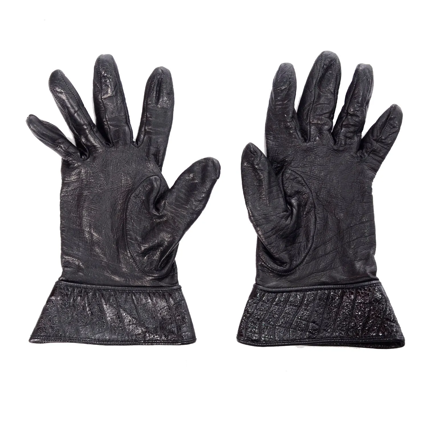 Vintage Fendi Black Leather Ladies Gauntlet Gloves