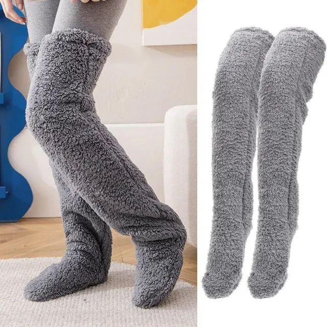 Winter Thigh-High Socks – Fuzzy Over-Knee Boot Stockings with Plush Warmth for Women and Kids at Home or Office