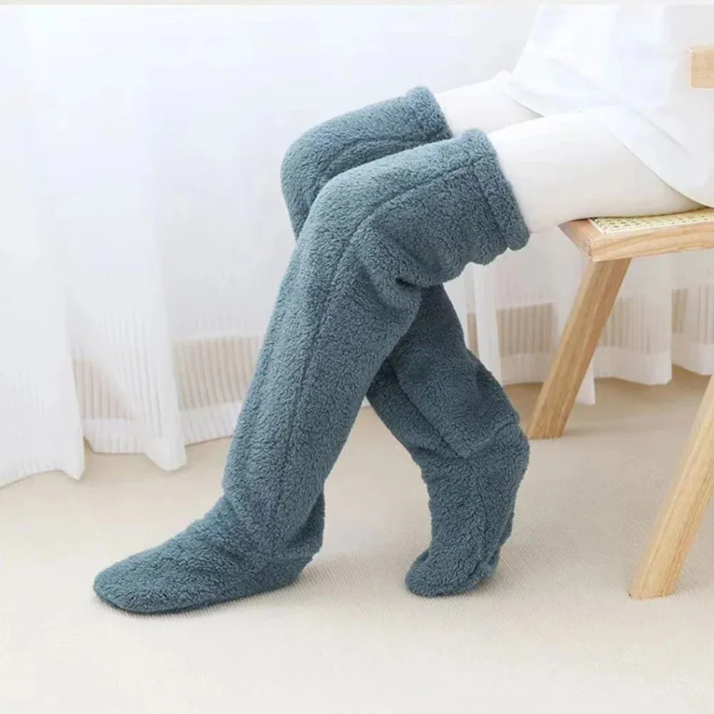 Winter Thigh-High Socks – Fuzzy Over-Knee Boot Stockings with Plush Warmth for Women and Kids at Home or Office