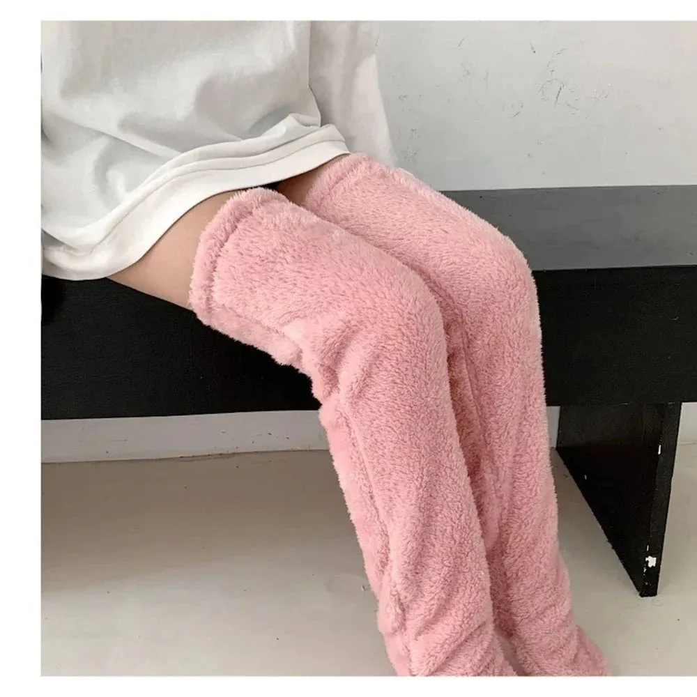 Winter Thigh-High Socks – Fuzzy Over-Knee Boot Stockings with Plush Warmth for Women and Kids at Home or Office