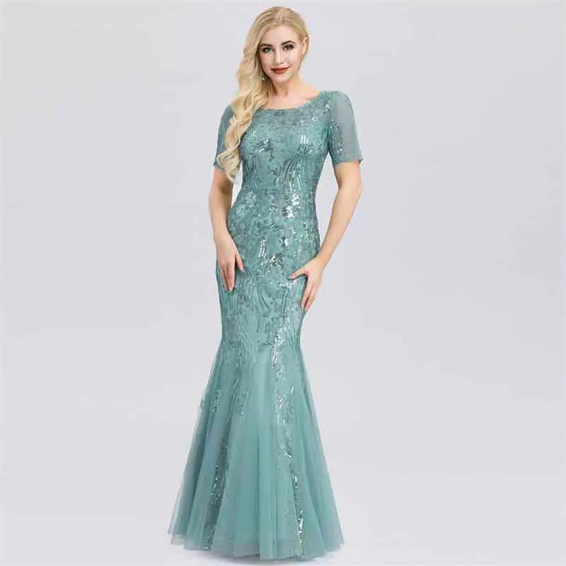 Women Maxi Sequin Bridesmaid Prom Dresses O Neck Half sleeve Party Dress